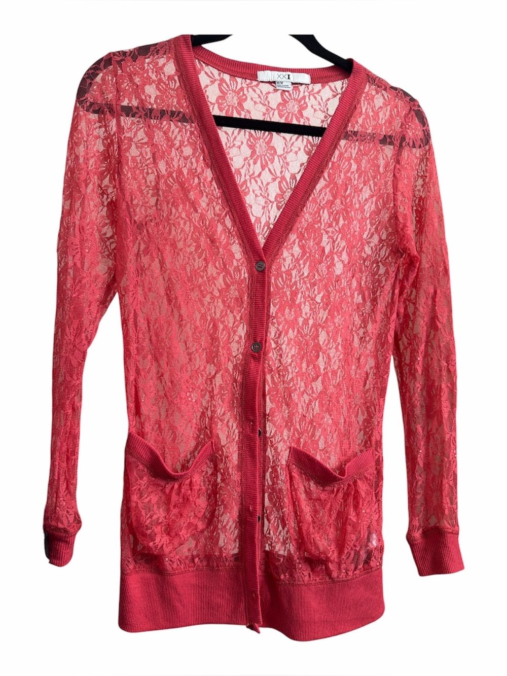 Coral Lace Button-Front Cardigan